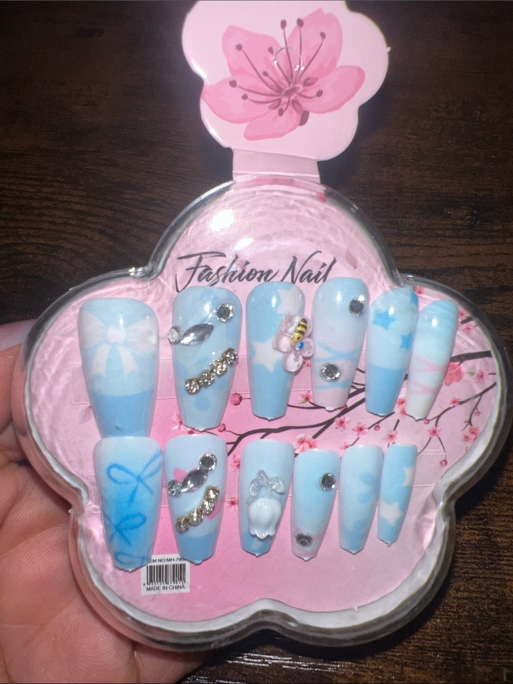 Blue Floral & Gem Press-On Nail Set